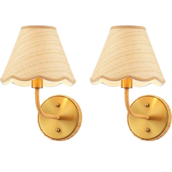Handmade Boho Rattan Wall Sconce - Woven Light for Bedroom Living Room Hallway